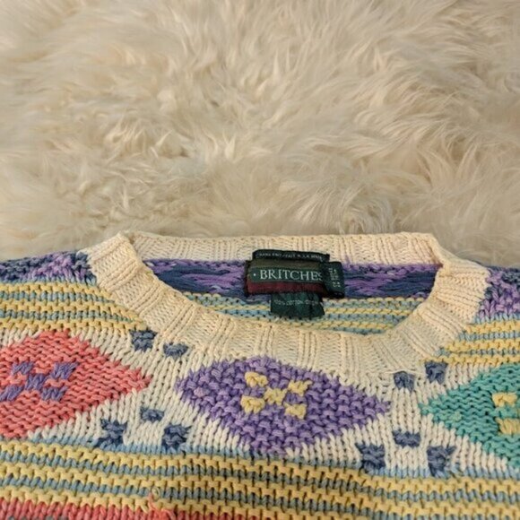 Vintage Britches Hand Knit Chunky Pastel Crewneck Sweater Size Large - Picture 4 of 8